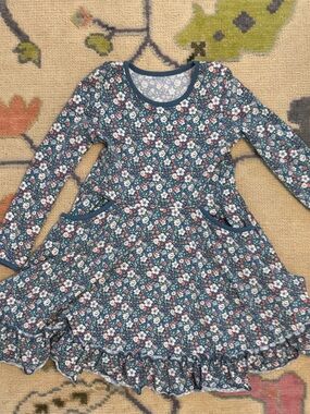 Girls' Floral Long-Sleeve Ruffle Hem Floral Dress